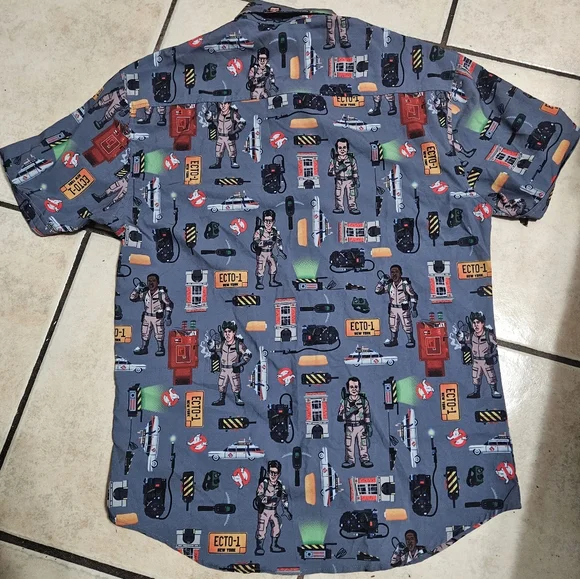 RSVLTS Ghostbusters Ain’t Afraid Button Down Short Sleeve Shirt - Men’s Medium - Picture 4 of 5
